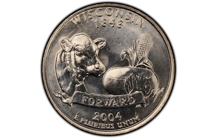 La moneda de un cuarto de dólar que tiene un detalle en el diseño del maíz de su reverso