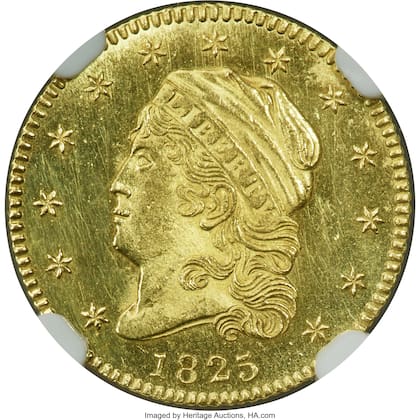La moneda fue acuñada en 1825 con 91,7% oro y 8,3% cobre