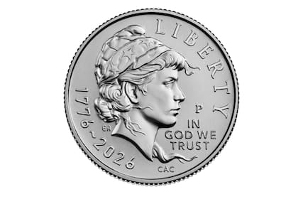 La moneda muestra una figura de la Libertad en el anverso y un águila con flechas en el reverso junto a la inscripción “Libertad sobre la tiranía”