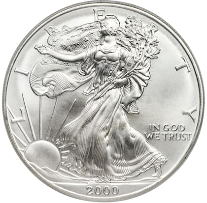 La moneda pertenece a la serie conocida como "Silver Eagle" acuñada en el 2000