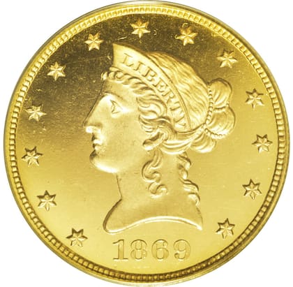 La moneda proof de US$10 de 1869 es extremadamente rara