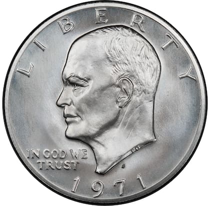 La moneda prototipo de 1971 lleva la imagen del 34º presidente de Estados Unidos, Dwight D. Eisenhower