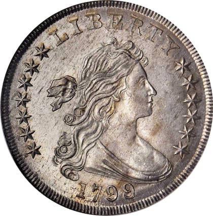 La moneda valiosa es parte de la serie Draped Bust