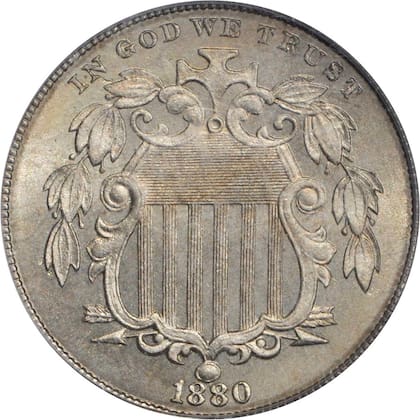 La moneda valiosa pertenece a la serie conocida como Shield Nickel emitida entre 1866 y 1883