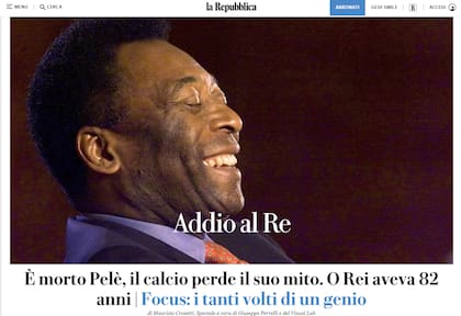 La muerte de Pelé, según La Repubblica