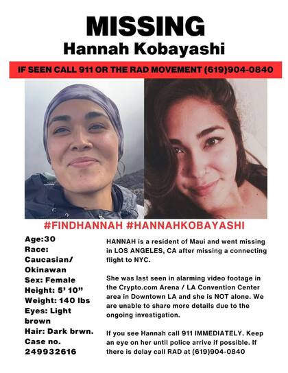 La mujer oriunda de Maui fue reportada como desaparecida el 8 de noviembre luego de arribar al Aeropuerto de Los Angeles