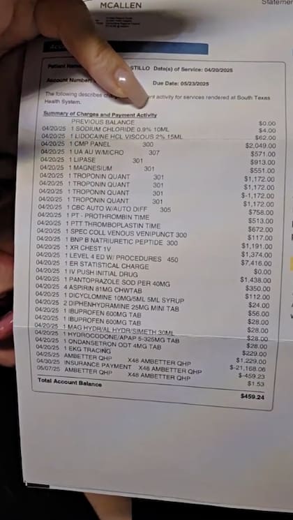 La mujer reveló que a su marido le cobraron más de US$21 mil por una consulta de emergencia