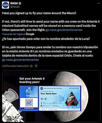 La NASA invita a todos a la misión Artemis II