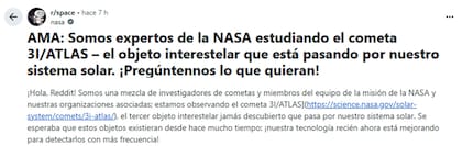 La NASA sorprendió al hacer una aparición en el subreddit /space