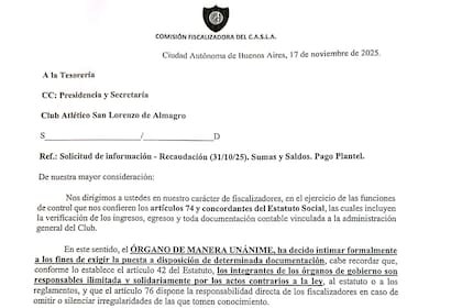 La nota de comisión Fiscalizadora dirigida a las autoridades de San Lorenzo.