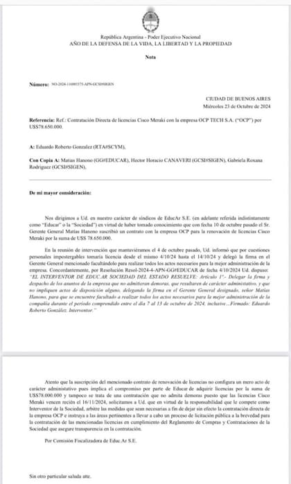 La nota de los síndicos que recomiendan dar marcha atrás con el contrato y habilitar una licitación pública