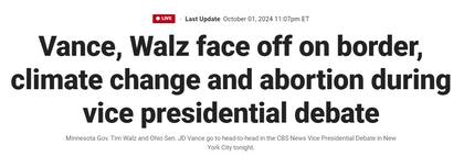 La nota principal de Fox News sobre el debate vicepresidencial