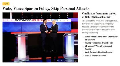 La nota principal de The Wall Street Journal sobre el debate vicepresidencial