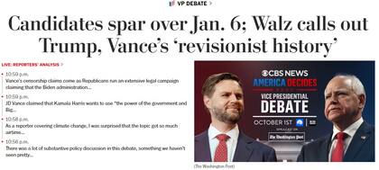 La nota principal de The Washington Post sobre el debate vicepresidencial