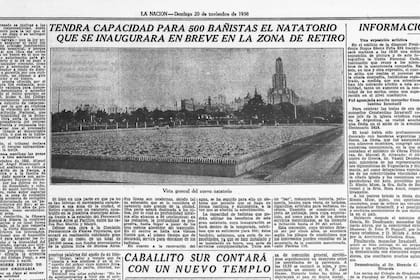 La noticia de la futura inauguración de la pileta de Retiro, en el diario LA NACION, del 20 de noviembre de 1938