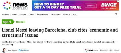 La noticia de la salida del argentino llegó hasta Oceanía: el portal australiano News cubrió el hecho.