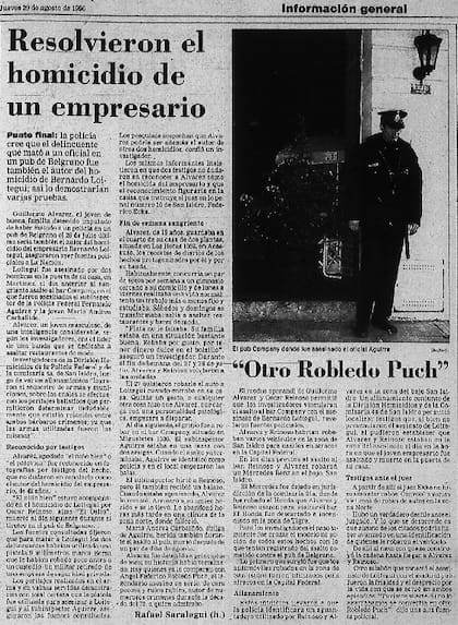 La noticia del arresto de Concheto Álvarez, en la publicación de LA NACION, en 1996