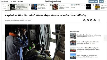 La noticia del submarino argentino no se destaca en el portal del diario