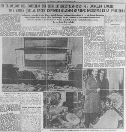 La noticia en LA NACION: el 17 de agosto de 1927, el comisario Santiago muestra los destrozos en su casa