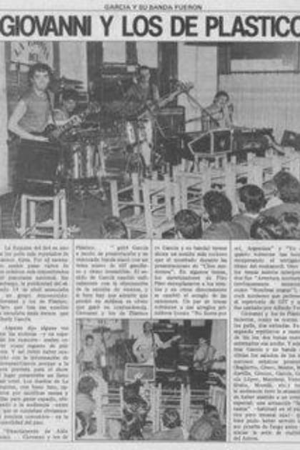 La noticia sobre la presentación de Charly García en La Esquina del Sol con el seudónimo de Giovanni y los de Plástico