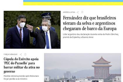 La noticia sobre los dichos de Alberto Fernández en el sitio de Folha de Sao Paulo