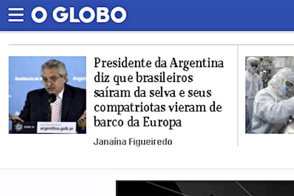 La noticia sobre los dichos de Alberto Fernández en el portal de O Globo