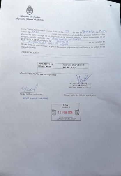 La notificación de la IGJ a la AFA