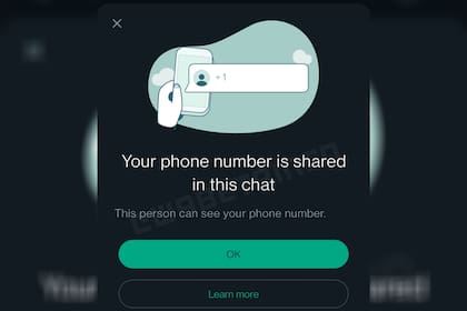 La notificación que mostrará WhatsApp al hablar con las cuentas de empresa si se muestra el número