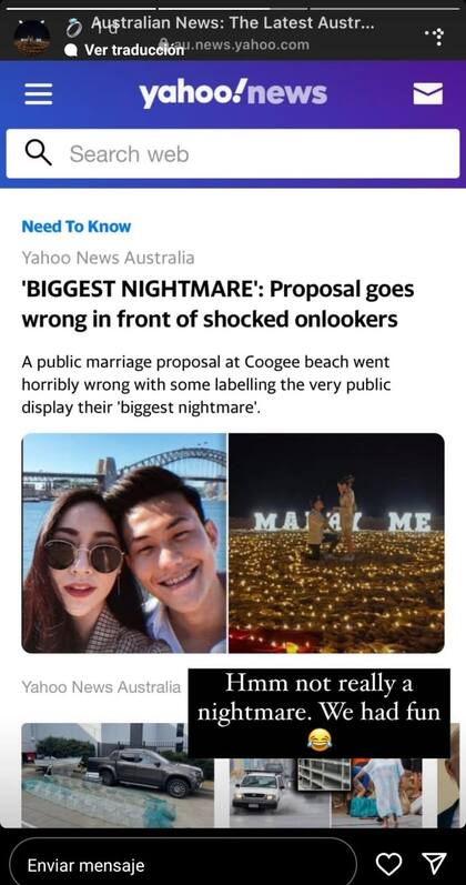 La novia compartió en sus historias de Instagram que perder su anillo no fue una pesadilla