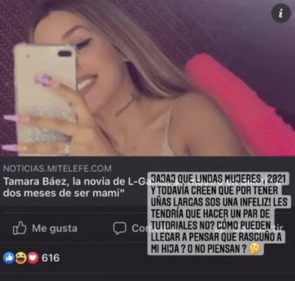 La novia de L-Gante no se quedó callada. Fuente: Instagram