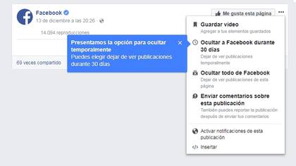 La nueva alternativa de silenciar a un usuario de Facebook por un mes