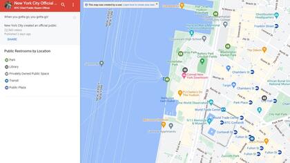 La nueva capa de Google Maps muestra la localización de los baños públicos en la Gran Manzana