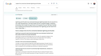 La nueva función de Google AI Overviews está disponible desde el 2024. Crédito: Google.