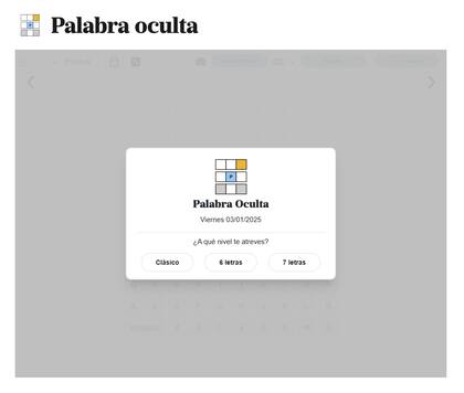 La nueva ventana de inicio del Palabra oculta