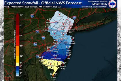 La NWS pronosticó la cantidad de pulgadas de nieve que caerán en Nueva Jersey (NWS)