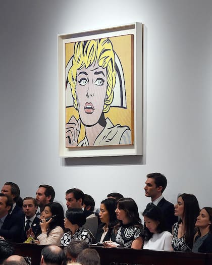 La obra de Lichtenstein, durante el remate