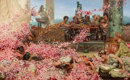 La obra Las Rosas de Heliogábalo, del pintor angloneerlandés Lawrence Alma-Tadema, recrea la corte del emperador en medio de pétalos de rosas