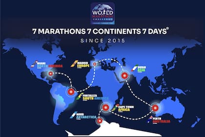 La octava edición del World Marathon Challenge comenzará el 31 de enero en la Antártida y finalizará el 6 de febrero en Miami (World Marathon Challenge)