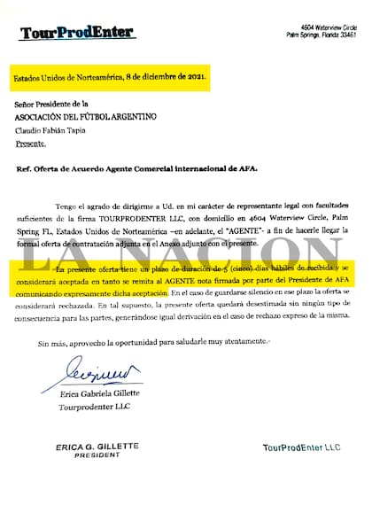 La oferta de TourProdenter fue enviada el 8 de diciembre de 2021.