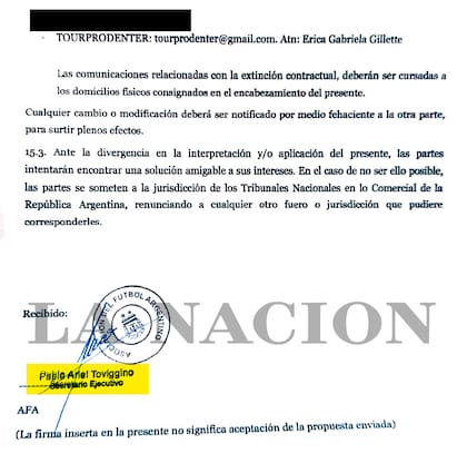 La oferta de TourProdenter fue recibida por Pablo Toviggino el 8 de diciembre de 2021.