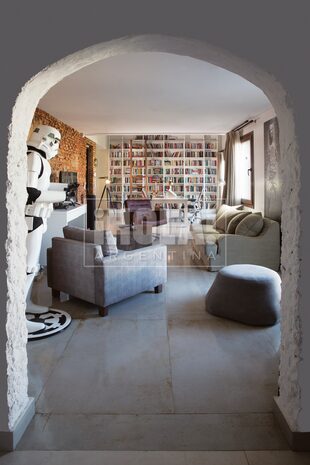 La oficina de Alejandro,  en forma de “L”, está compuesto por un escritorio con una biblioteca que ocupa toda la pared  