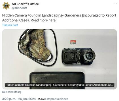 La Oficina del Alguacil de Santa Bárbara publicó la foto del artefacto encontrado