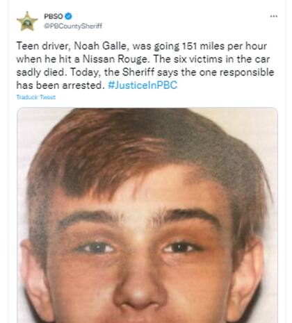 La Oficina del Sheriff informó sobre la detención de Noah Thomas Galle, el responsable de asesinar a seis personas por viajar a 250 kilómetros por hora