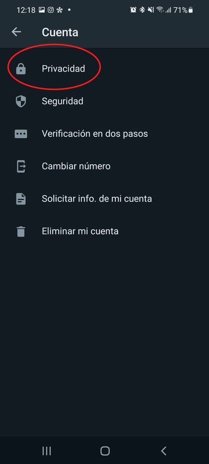 La opción Privacidad, a la que se accede después de pulsar en Ajustes y Cuentas, permite restringir información personal