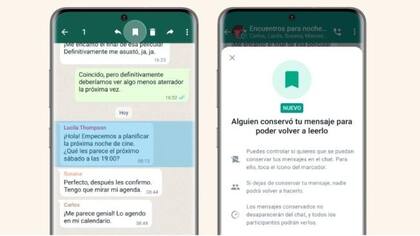 La opción se llama "Conservar en el chat"; Esta es una nueva opción que también juega con el contenido textual de los mensajes (Foto: WhatsApp)