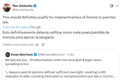 La opinión de Ron DeSantis sobre los abogados y el mal uso de la IA
