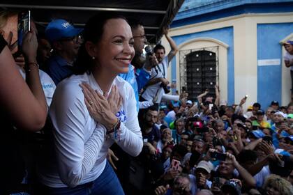 La opositora María Corina Machado, en Valencia, estado de Carabobo, Venezuela, el 5 de octubre de 2023. (AP Foto/Ariana Cubillos, Archivo)