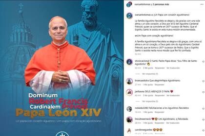 La orden agustina de la Argentina y de otros puntos de latinoamérica le da la bienvenida en las redes al primer Papa agustino de la historia, León XIV