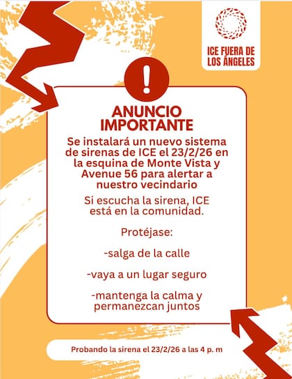 La organización anuncia que colocará alarmas en en Monte Vista y Avenida 56 para limitar la presencia del ICE