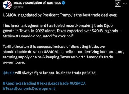 La organización empresarial de Texas advierte que los aranceles amenazan el éxito logrado con el T-MEC